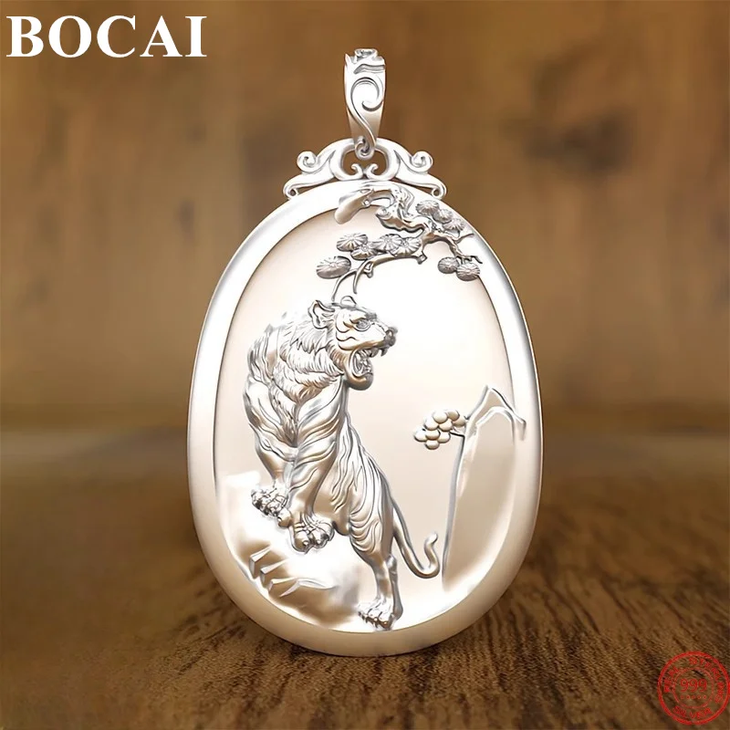 BOCAI S999 Sterling Silver Pendants for Women Men New Fashion Zodiac Guardian God MountainTiger Jewelry Amulet Wholesale