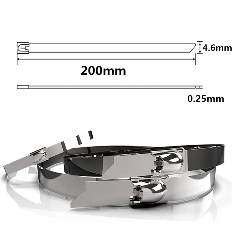 50Pcs 304#Stainless Steel Cable Ties 4.6mm Heavy Duty Self-Locking Cable Zip Tie Multi-Purpose Metal Exhaust Wrap Locking Ties
