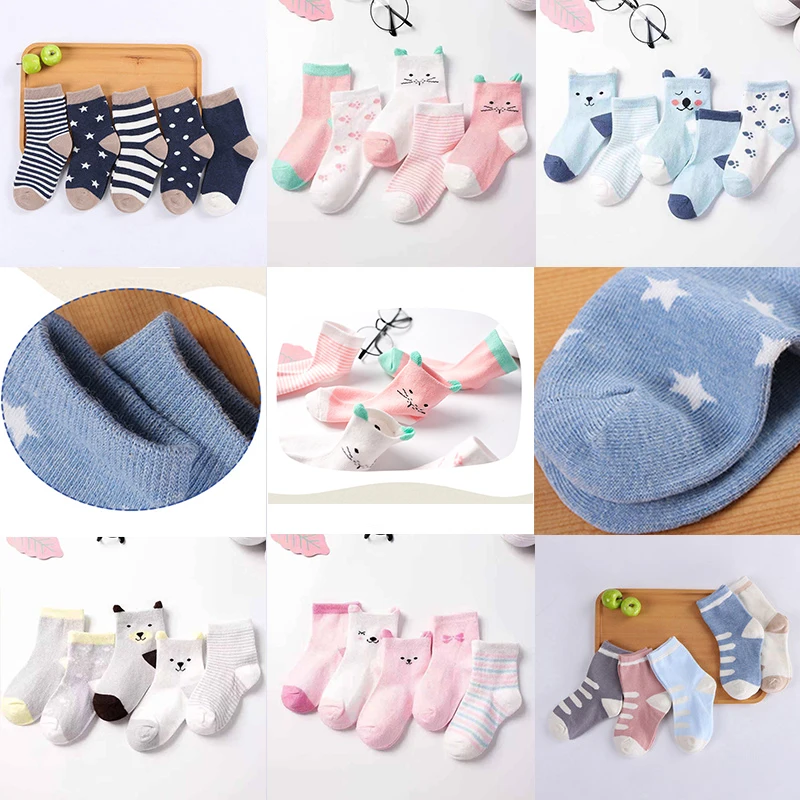 

5 Pairs Cotton Baby Socks Newborn Boy Girls Animal Design Fadeless Soft Warm Kids Children Sport Socks for Autumn Winter 0-6Y