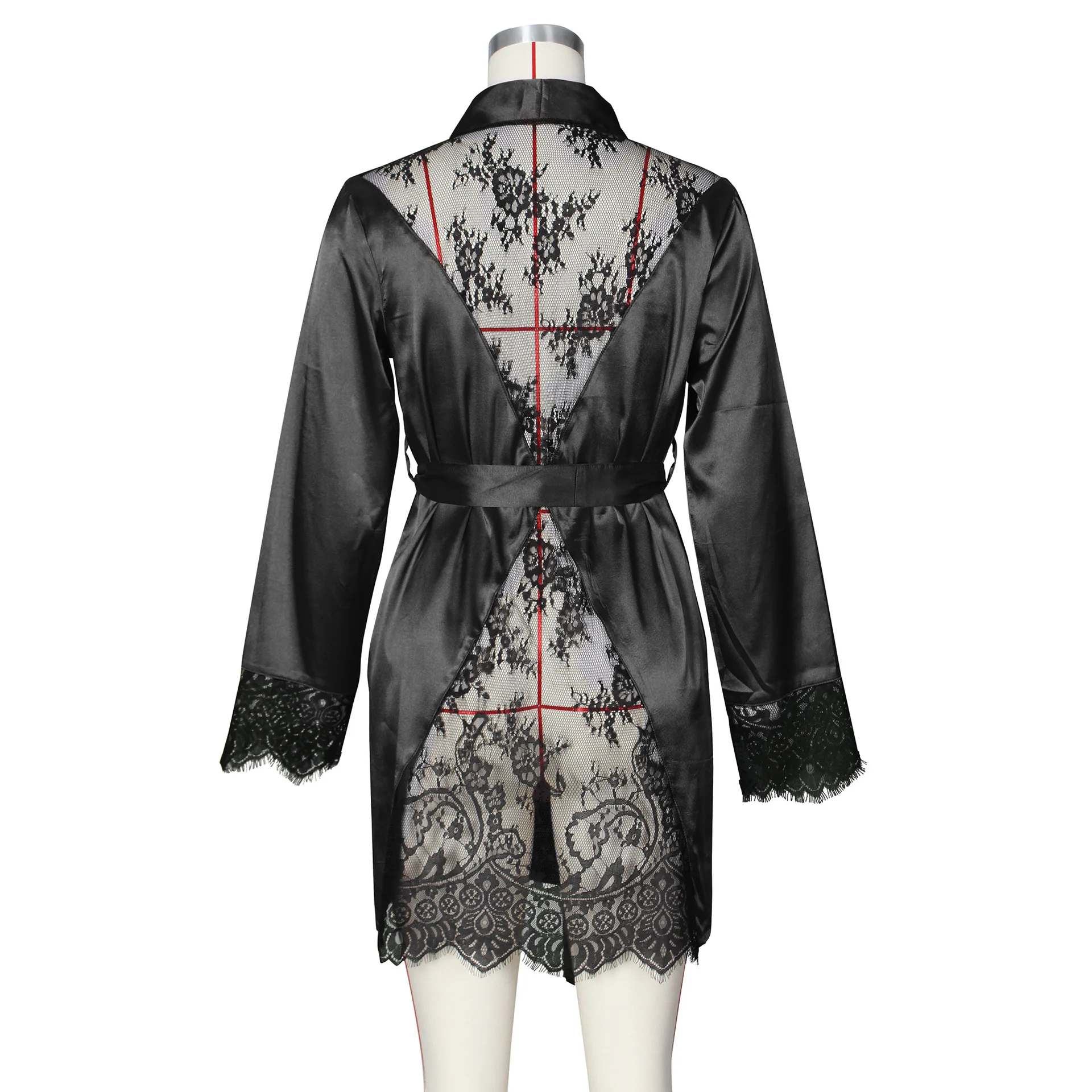 Spring Women's Nightgown Sexy V-Neck See-Through Lace Cardigan Home Dress Bathrobe Pajamas Fashion Casual Comfortable Clothing