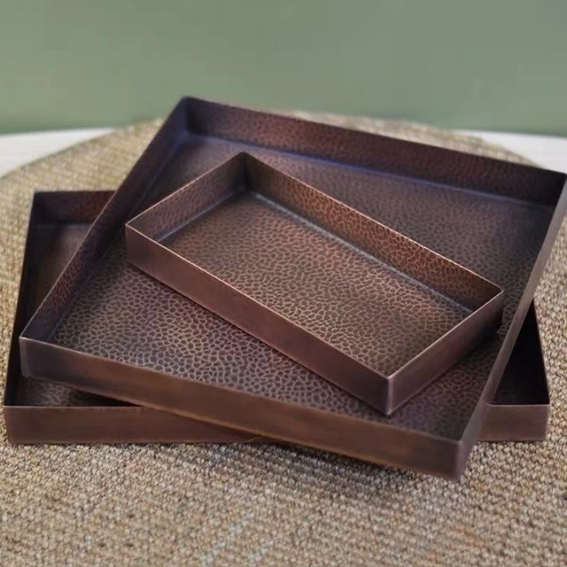 

Rectangle Shape Copper Fruit Tray,Retro Engraving Hammer Texture Home Portable Food Plate,Snack Plate Table Wedding Decoration