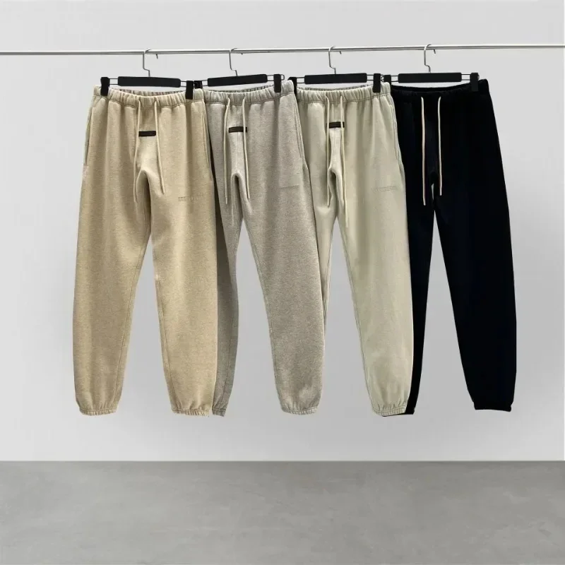 

New Men's Pants Classic Design Double Line Silicone Letter Logo Drawstring Pants High Street Couple Casual Loose Ankle Pants Set