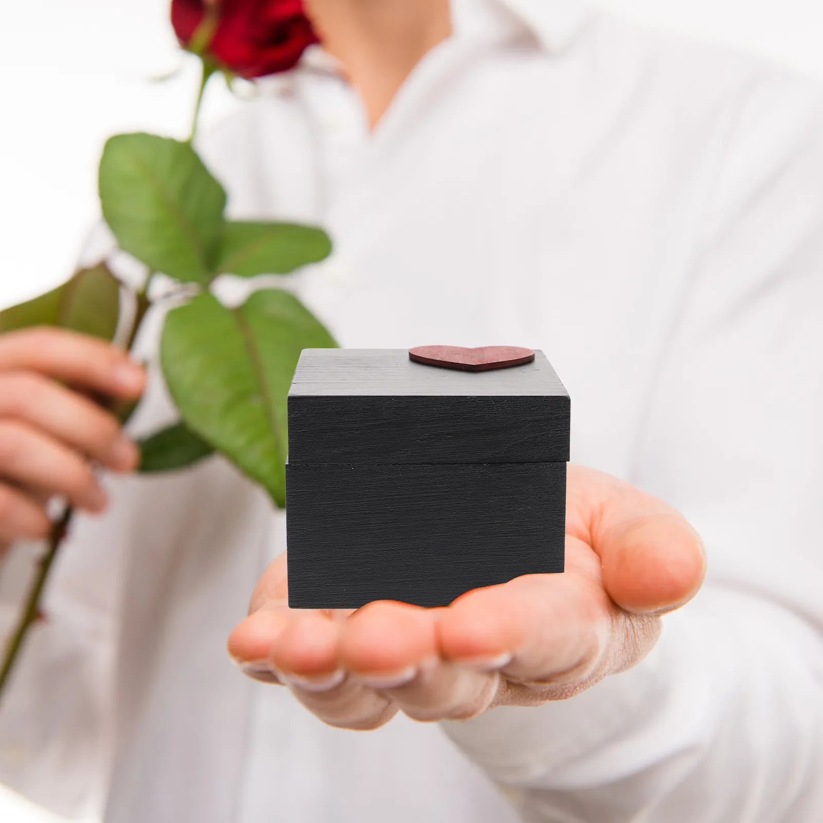 Heart Shaped Wooden Jewelry Box Pine Wood Ring Case Magnetic Closure Rustic Keepsake Box for Proposal Wedding Anniversary