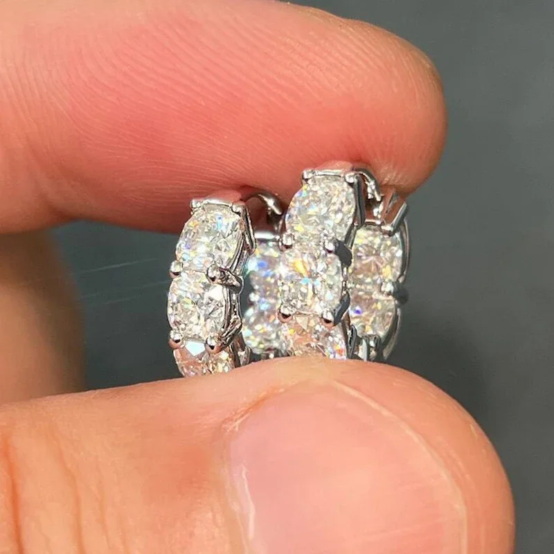 Huitan Dainty Hoop Earrings Full Oval Cubic Zirconia Temperament Circle Earrings for Women Daily Wear Exquisite Low-key Jewelry