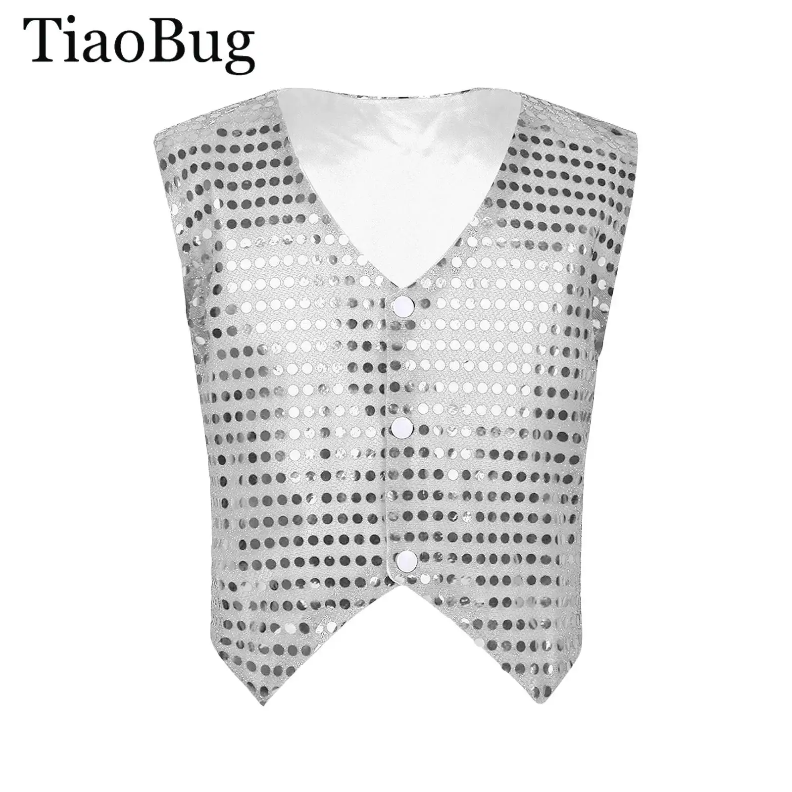 Kids Boys Girls Hip-hop Jazz Dance Vest Waistcoat Sequined Jackets Tops Choir Performance Costume Disco Party Fancy Dress Up
