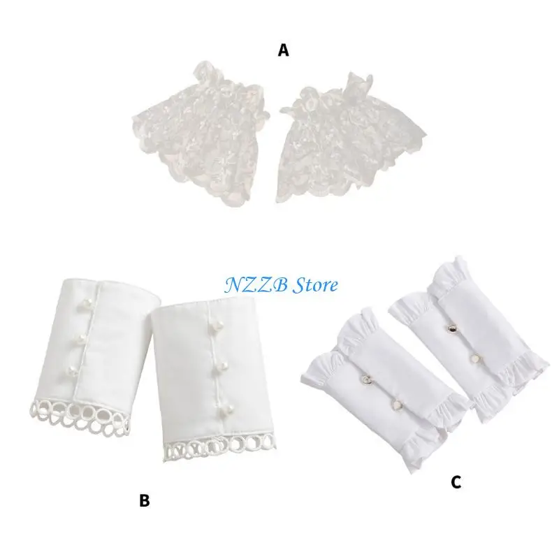 

T21F Easy Sleeves Cuffs White Lace Brim Women Simple Wedding False Sleeves