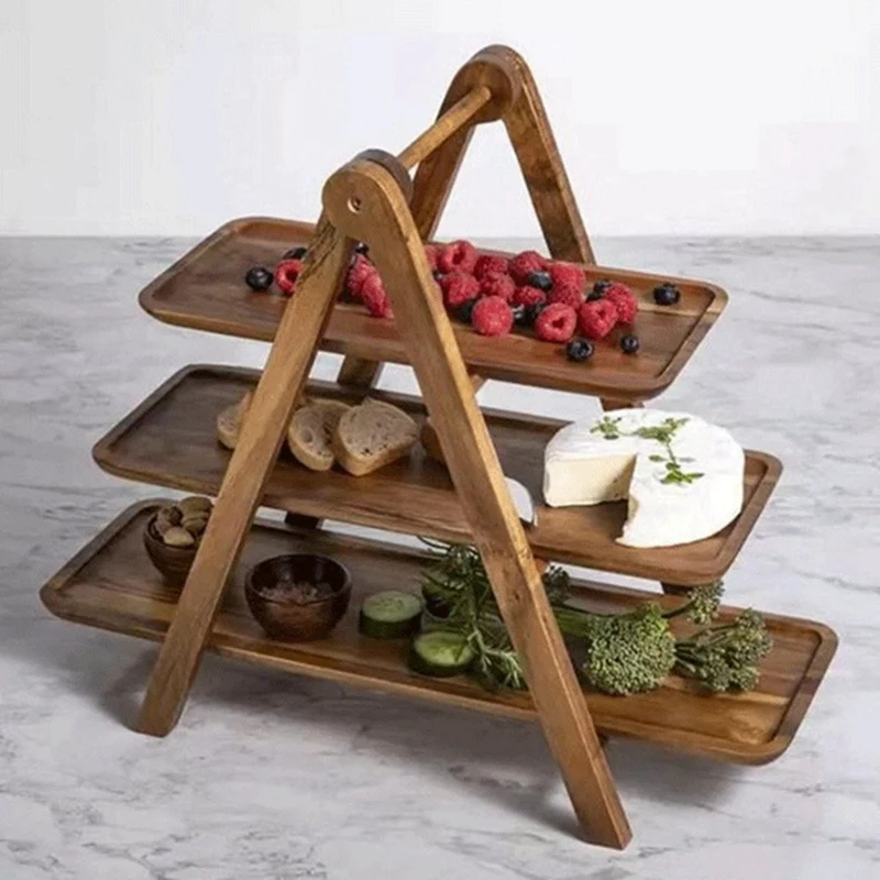 4X 3 Tier Serving Tray Wood Tiered Tray Decor Cake Stand Farmhouse Tiered Tray Party Serving Dishes And Platters Trays