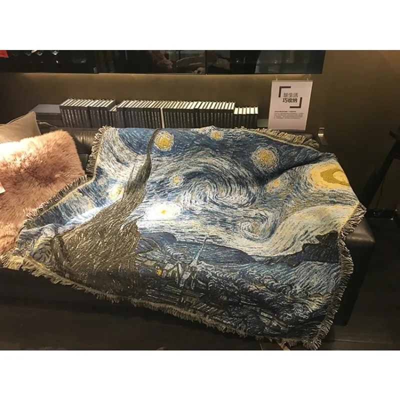 Alfombra de mezcla de algodón Van Gogh noche estrellada sofá manta sala de estar dormitorio suave Comping senderismo alfombra colcha mantel