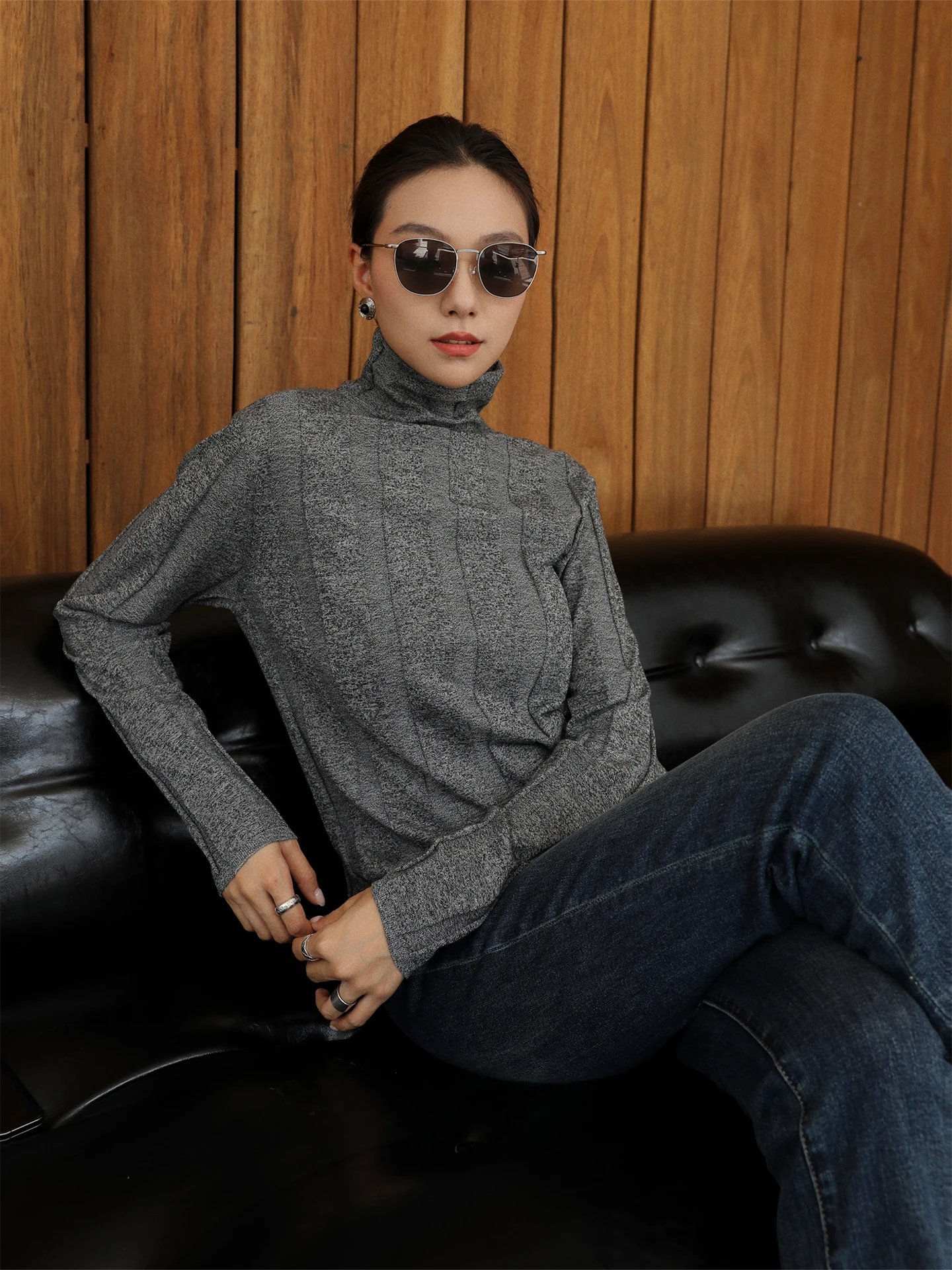 

ay High Ne Knitted Slim Fit Long Sve Base irt Women's Casual Sle Faionable Design Autumn New Sle Folded Hem Top