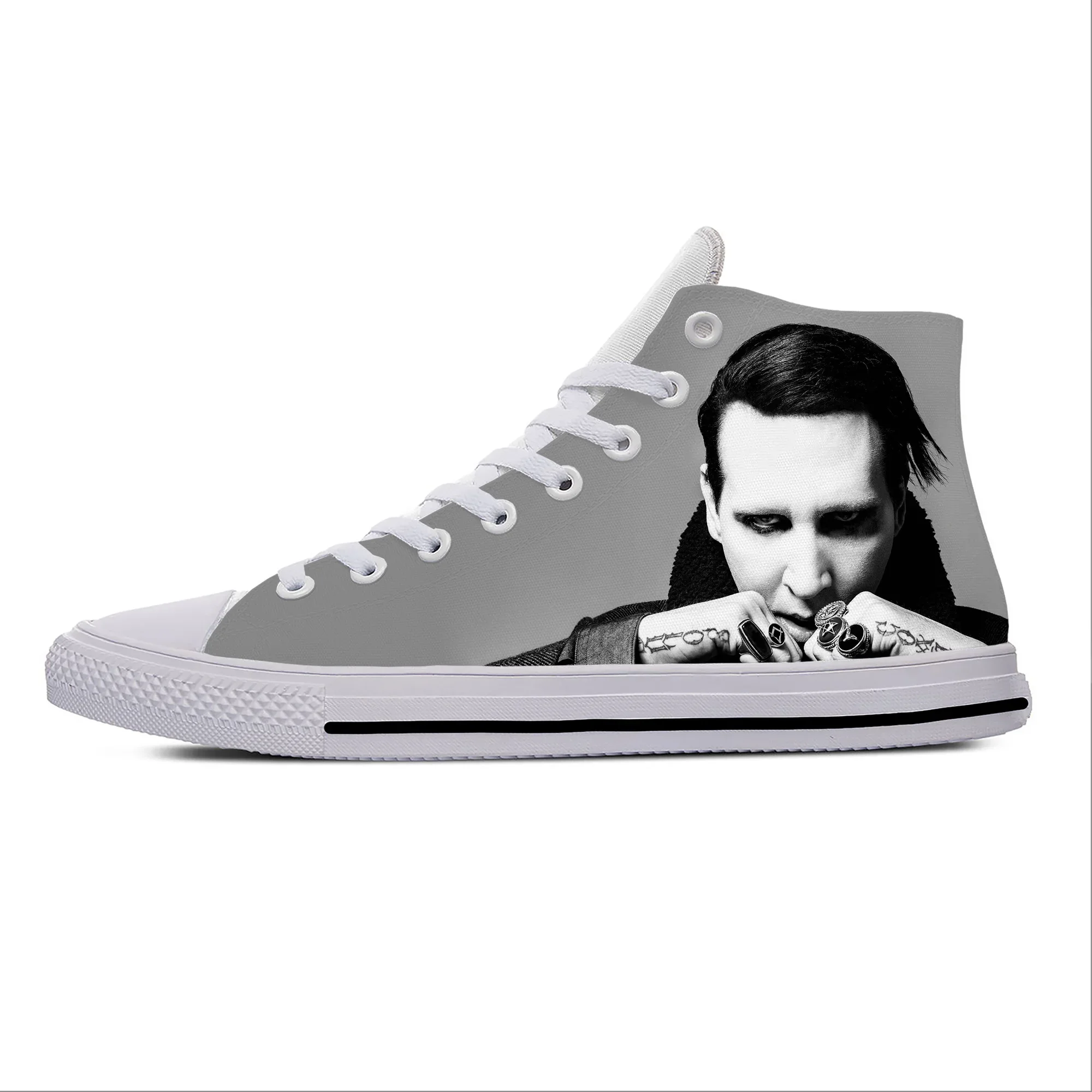 Rock Band Music Singer Marilyn Manson Cool Funny Casual Cloth Shoes High Top Lightweight Breathable 3D Print Men Women Sneakers