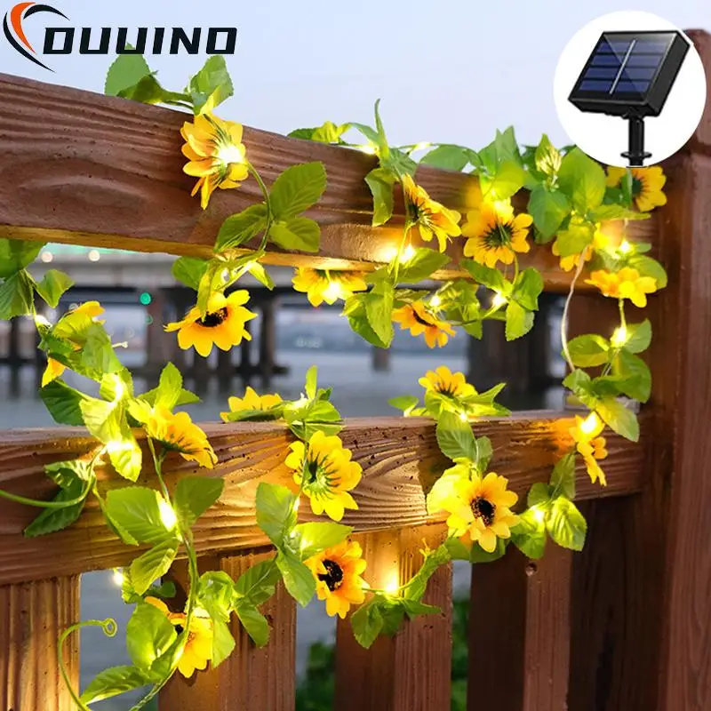 Fata luci 5M 50 LED luci solari girasole foglia d'acero impermeabile ghirlanda esterna lampada solare natale per la decorazione del giardino