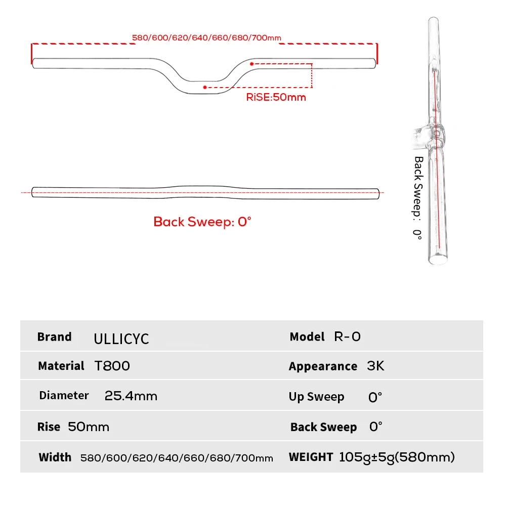 ULLICYC Ultra Light Folding Bicycle handlebar BMX Handlebar Kids\'  Handlebar Heightening 25.4mm/31.8mm 3K Carbon Matte