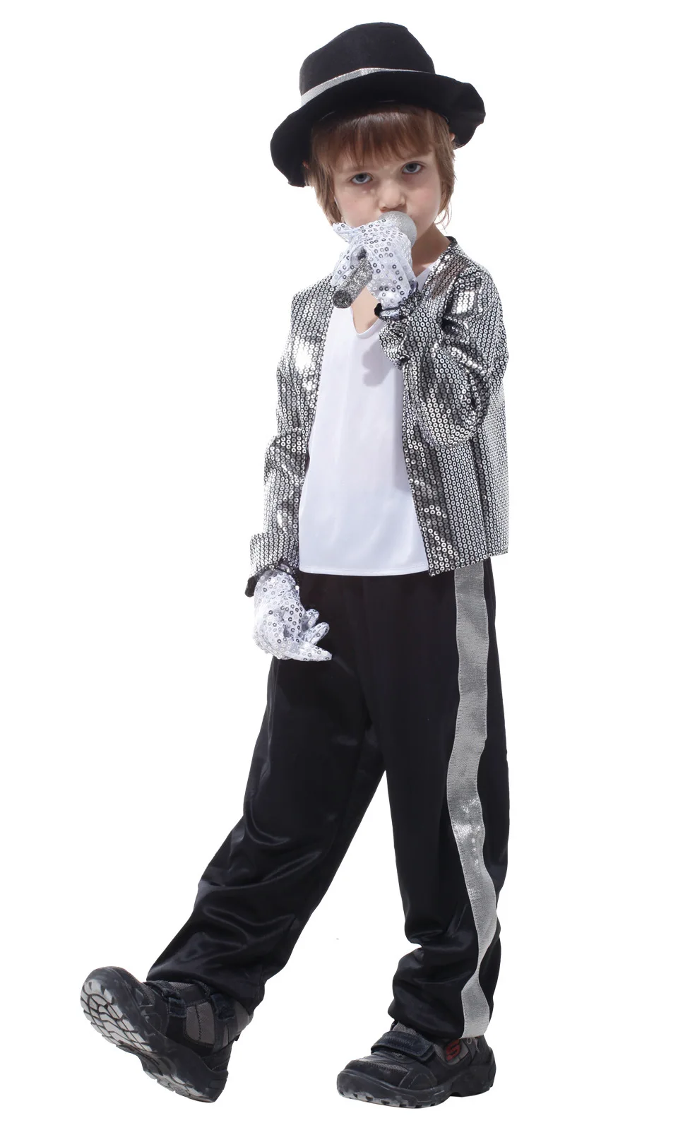 Children Glitter Sequined Singer Costume Retro Dance Outfit 6 Pieces Stage Show Carnival Birthday Party Fancy Dress Set