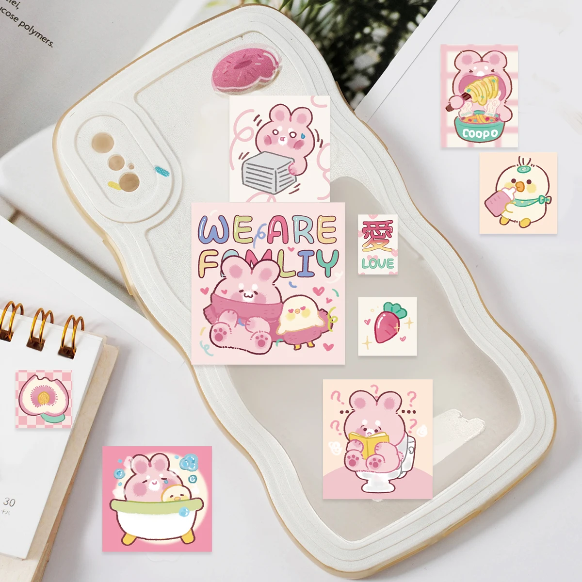 28pcs Cute Bunny Cartoon Graffiti Stickers Decorated Notebook Water Cup Suitcase Guitar Student Stationery Scrapbook PVC Decals