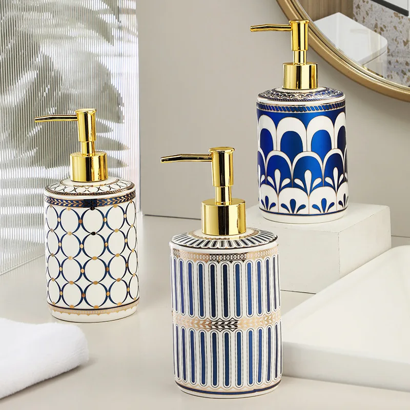 Ceramic gold-plated lotion bottle Bathroom supplies Shampoo shower gel separately bottled Hotel press bottle soap dispenser