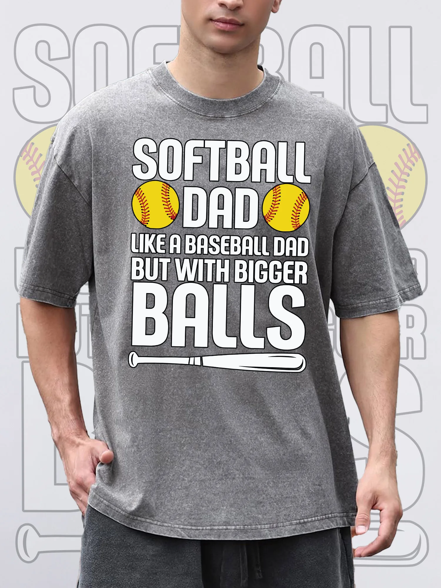 

Мужские футболкиСпортивные папы с принтом серые с короткими рукавами и круглым вырезом Свободные летние 100% чистый хлопок Кислотная стирка Подходит для Дня благодарения