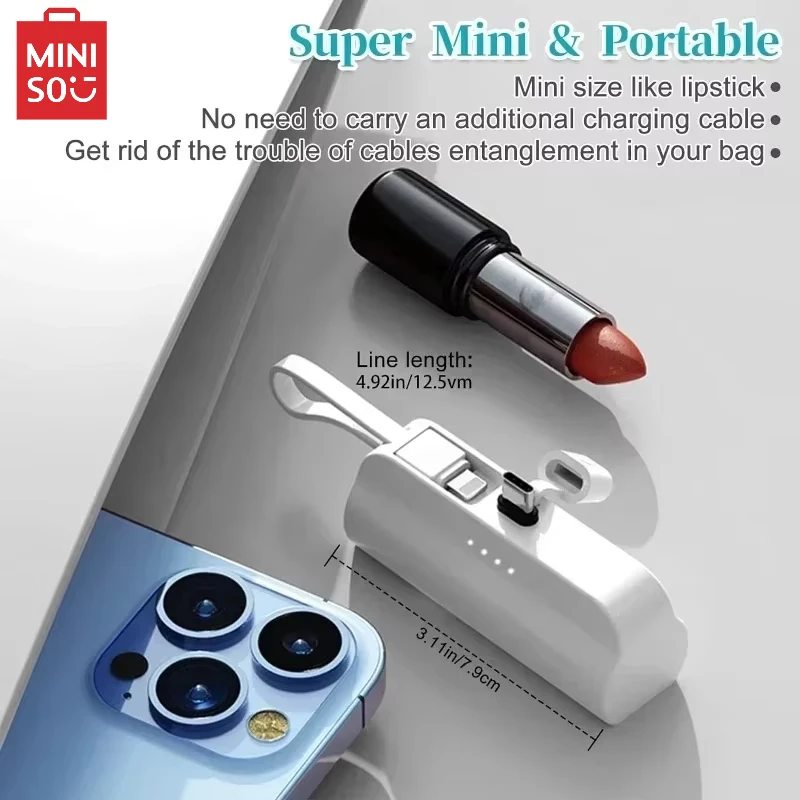 MINISO Portable Power Bank 10000mAh Quick Charge 2 IN 1 Mini External Battery Charger Cases For iPhone 15 14 13  Pro Max Xiaomi