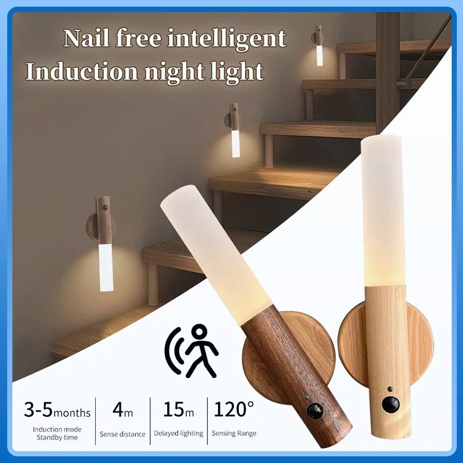 

Rechargeable Motion Sensor LED Wall Lamp Human Induction Night Light Magnetic Cabinet Light For Bedroom Stairs Hallway Kitchen