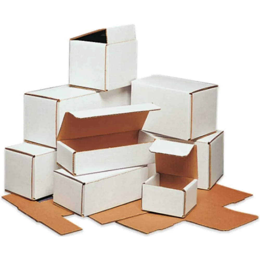 White Foldable Corrugated Cardboard Mailers - 4x4x2 Shipping Boxes for Secure Packaging, Mailing, Moving, Storage, and Organizat