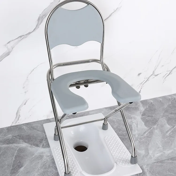 Foldable Stainless Steel Commode Chair Shower Seat Toilet Stool with Bucket and Padded Seat