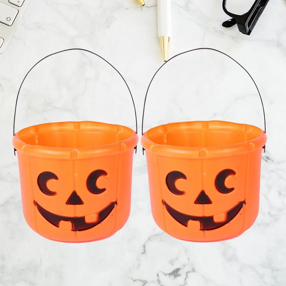2 Pcs Glowing LED Flash Pumpkin Bucket Decor Halloween Decorations Decorate Pail