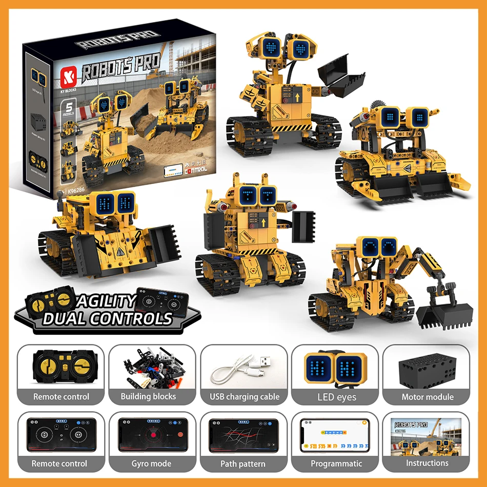 

2026 STEAM 5in1 Engineering Wall E Robot Building Block High-tech App RC Control Excavator Bulldozer Bricks Toys for Adults Gift