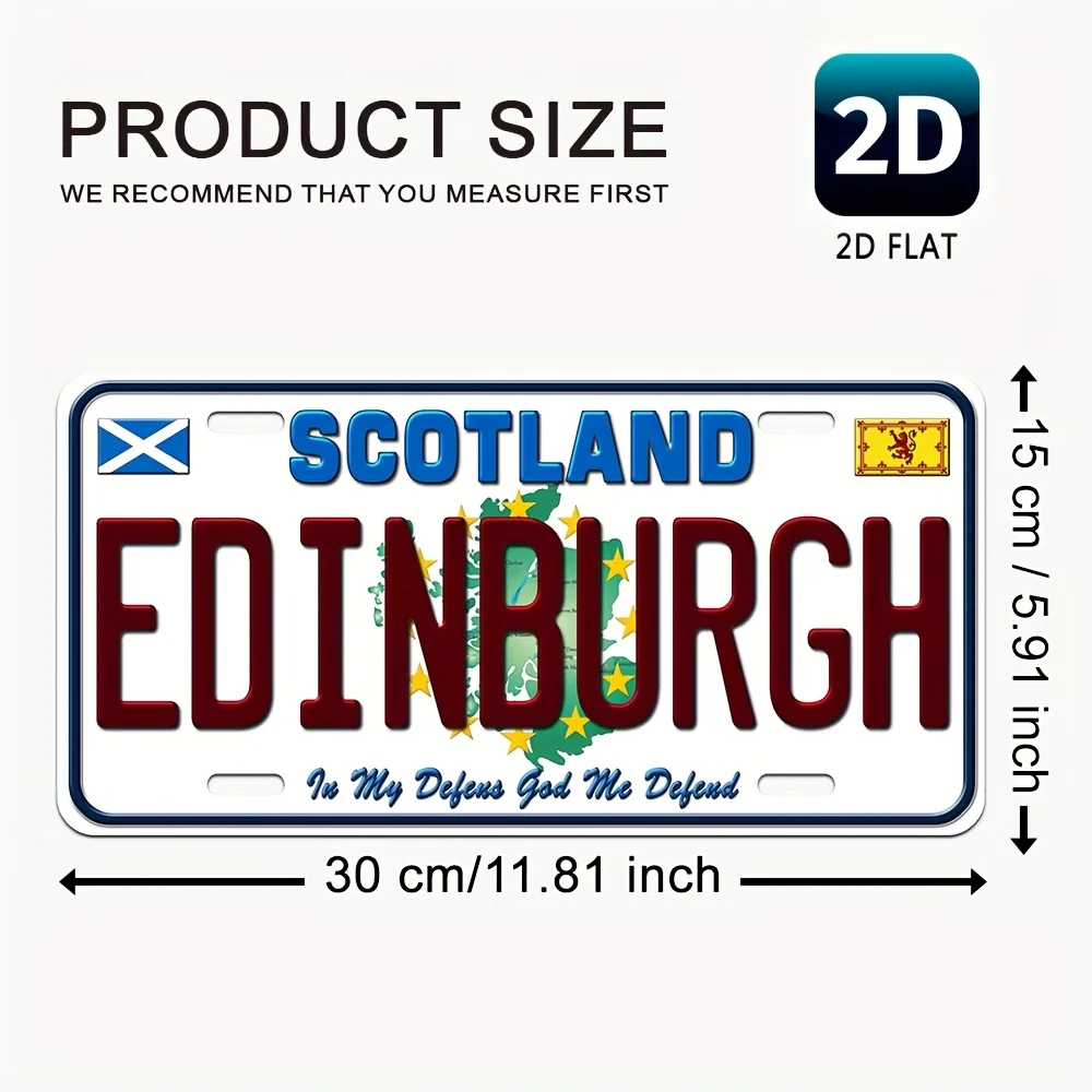 Vintage Edinburgh Scotland License Plate Design Metal Wall Sign - Aluminum  Decorative Plaque with Scottish Flag & 
