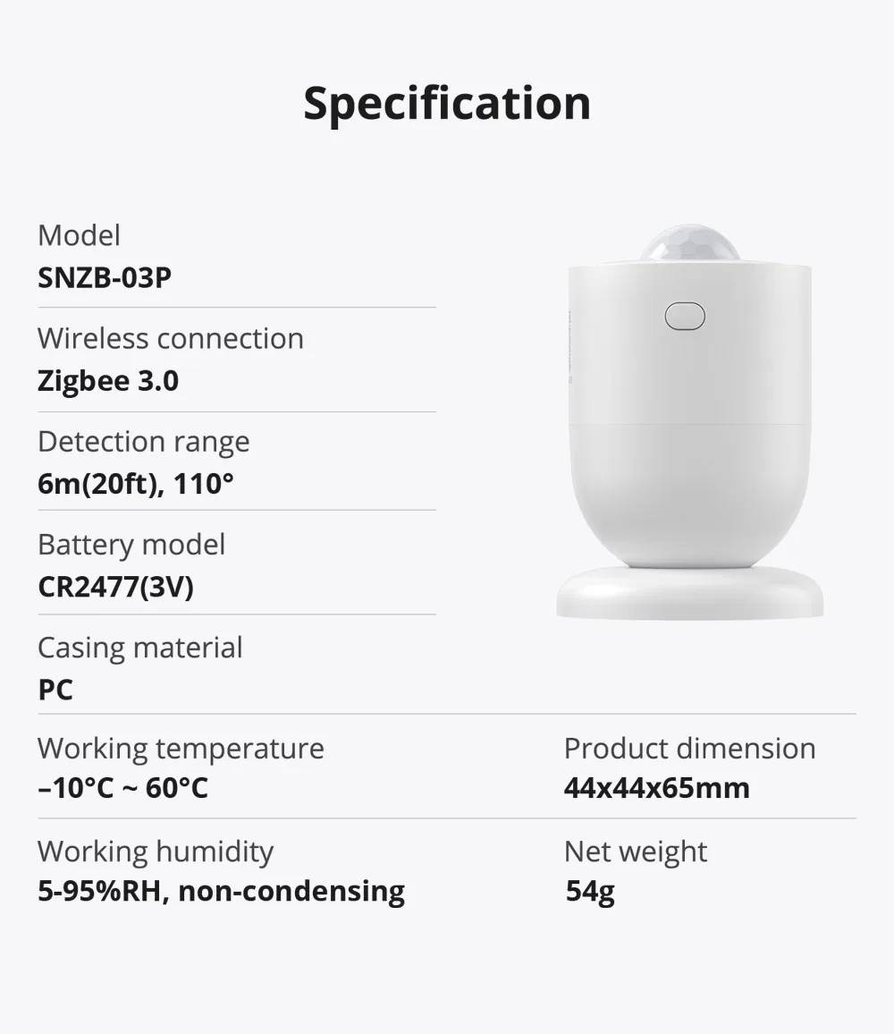 SONOFF SNZB-03P Wireless Zigbee Motion Sensor Smart Home Automation Module Movement Detection Sensor Zigbee 3.0 Via eWelink APP