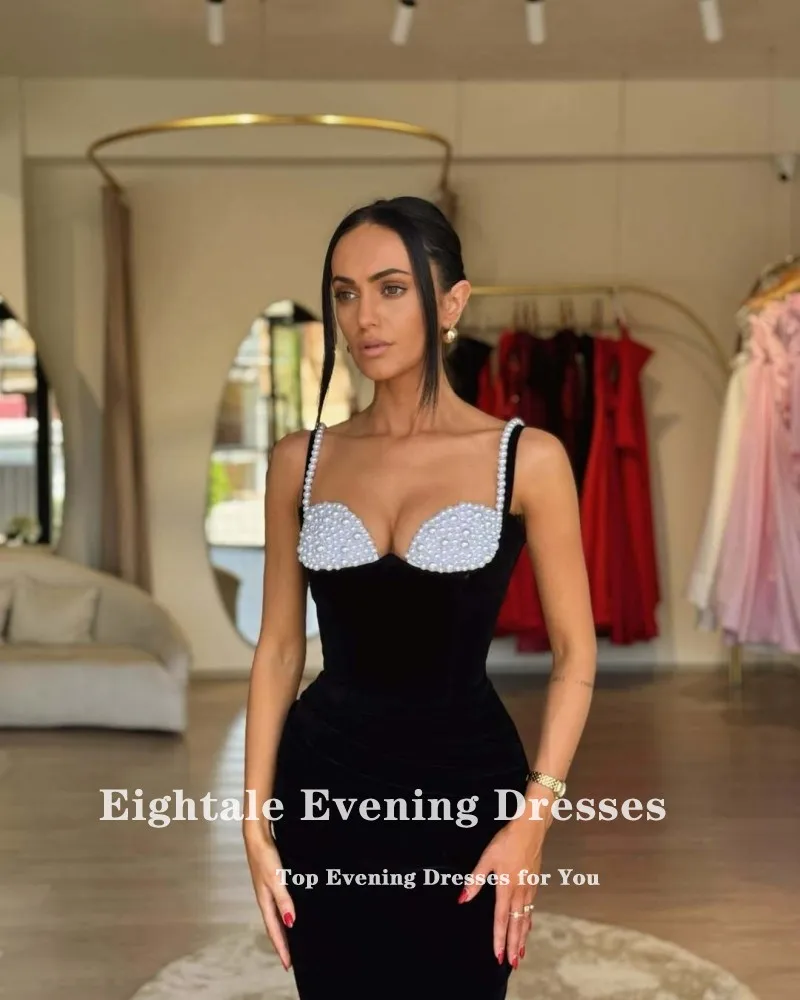 

Eightale Arabic Evening Dress Prom Gown Customized Beaded Pearls Spaghetti Strap Wedding Party Dress Mermaid Robes De Soirée