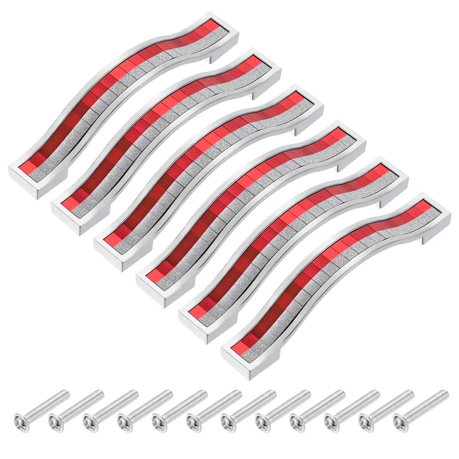 6Pcs Cabinet Pulls Drawer Handle 96mm Hole Centers Alloy Crystal Silver Tone