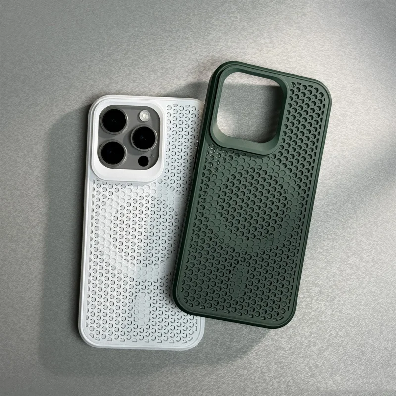 

Honeycomb Grid Mesh Cooling Wireless Charging Magsafe Phone Case For iPhone 16 Pro 15pro max 14 13 12 Anti slip Silicone Cover