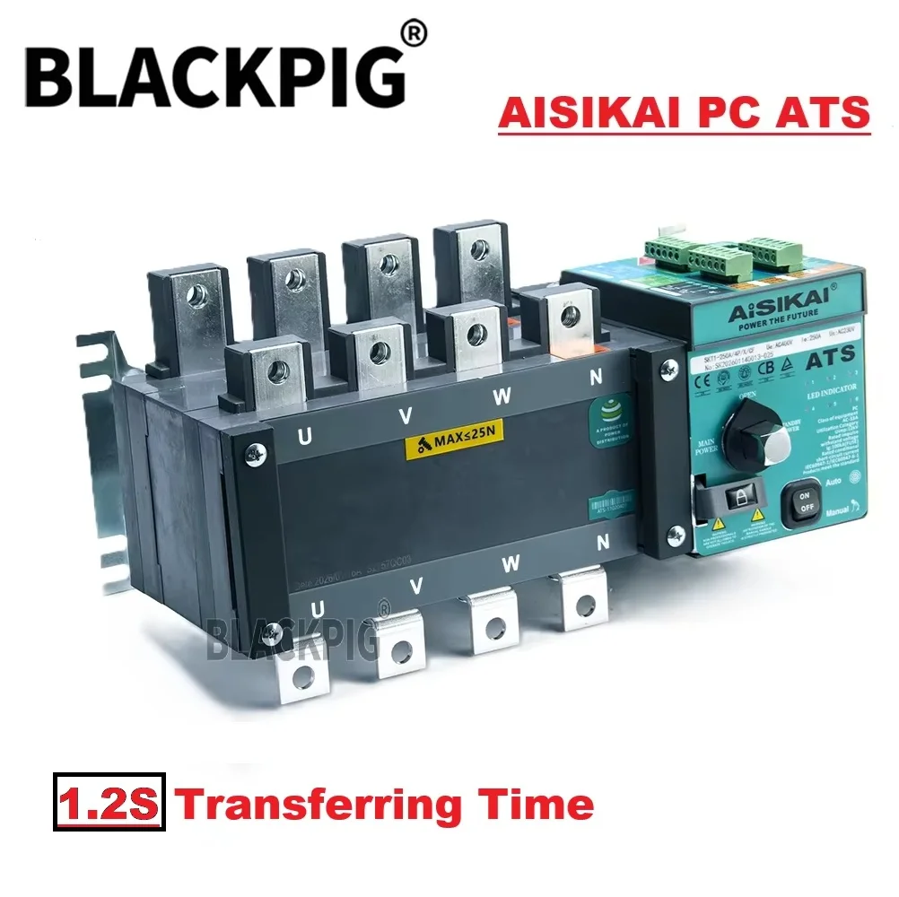 High Grade AISIKAI ATS SKX2 100A 80A 63A 4P Dual Power Automatic Transfer Switch Generator ATS Switch AC220V 1.2S Transfer