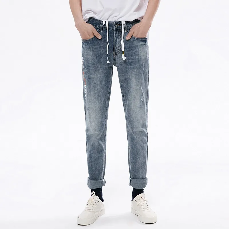 

9MENUS, весна 2025 г., американские джинсы в стиле ретро, мужские хлопковые джинсовые брюки, длинные брюки, эластичные, обычные, тонкие