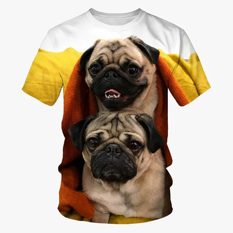 Funny Dog Pug T Shirts Animal 3D Print Men Woman Cool Short Sleeve T-Shirt Streetwear Oversized Harajuku Kids Tops Tees Clothing