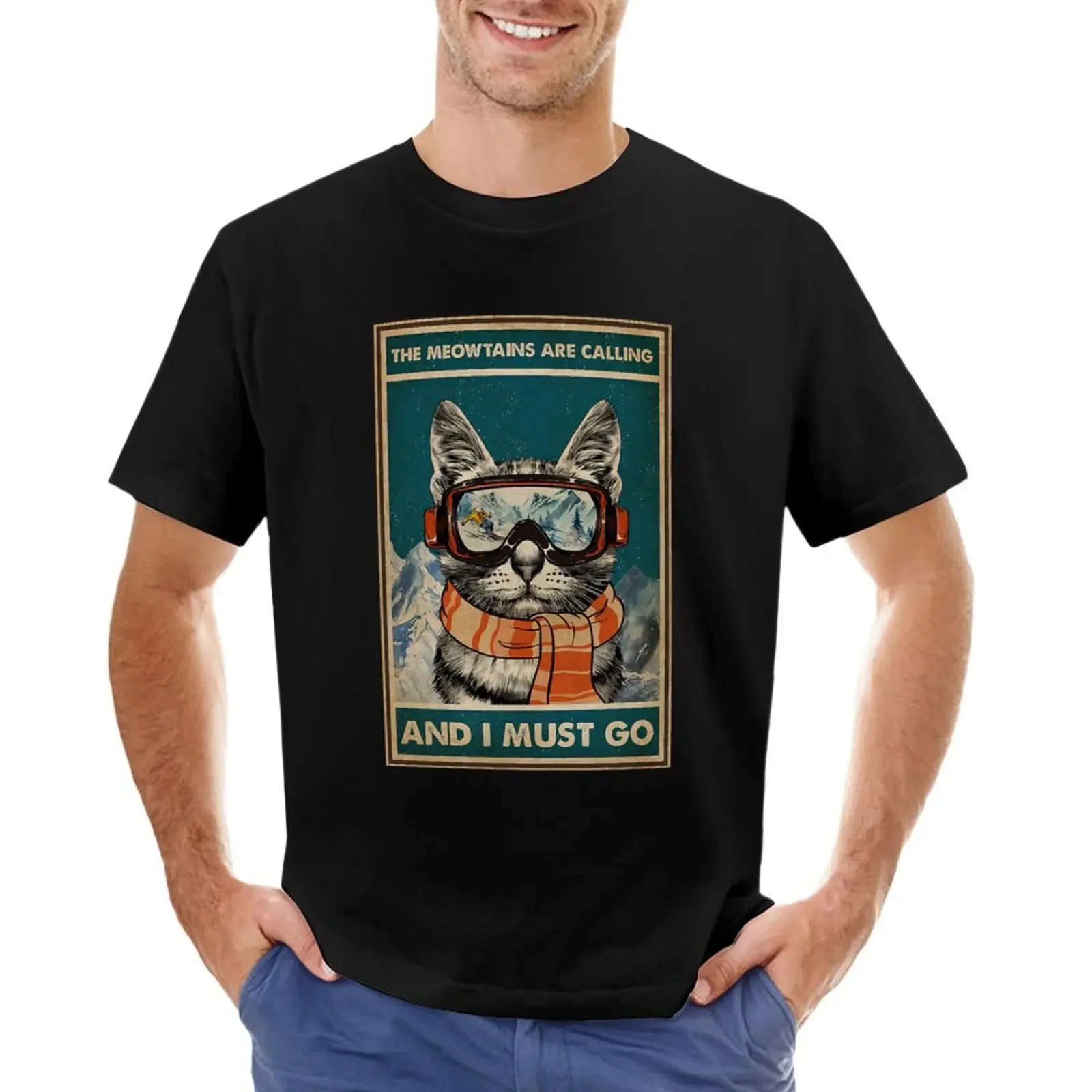 

Skiing The meowtains are calling and i must go Cat T-shirt for a boy new edition T-shirt men