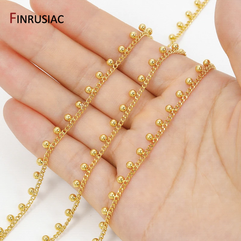 

18K Gold Plated Brass Curb Link Chains with Ball,3*2mm Beaded Chain For DIY Jewelry Necklace Bracelet Making Supplies