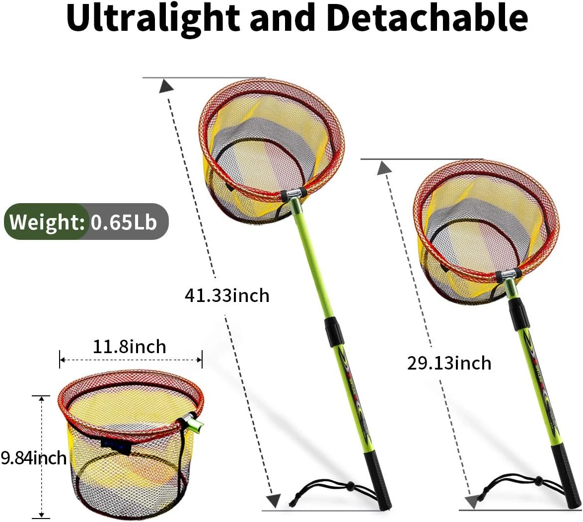 SAN LIKE Fishing Net Fish Landing Net Collapsible Fish Net with Anti-Slip Telescoping Rubber Pole Handle for Kids Adults - view 2