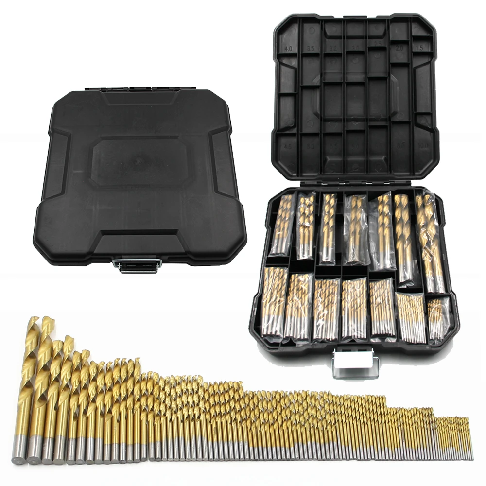 99-teiliges Spiralbohrer-Set mit Box, Lagerstahl, Trageschutz, Titanbeschichteter Bohrer, für weiches Metall und Holz, Holzbearbeitungswerkzeuge – Detail 1