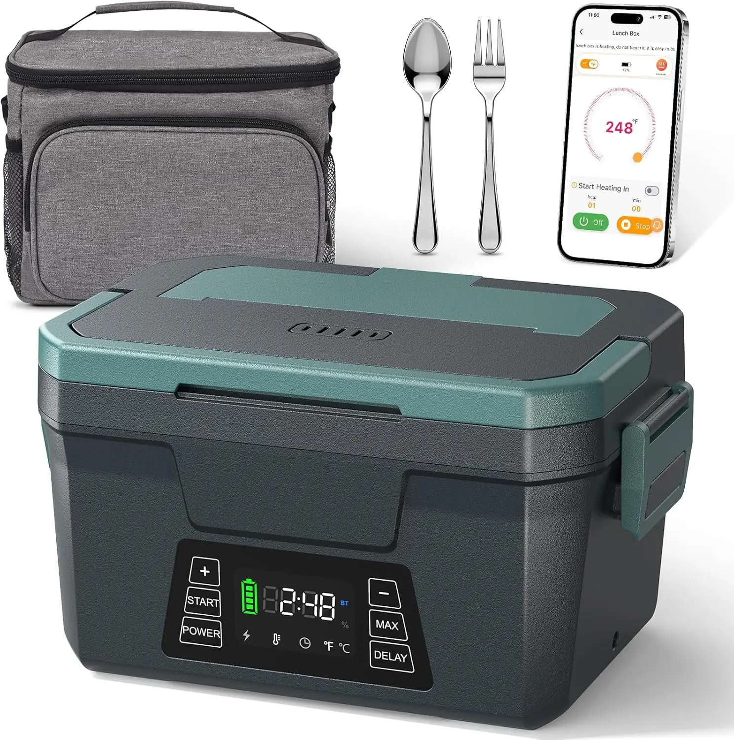 

Cordless Electric Lunch Box with APP Control, 18000mAh Battery, Auto Heating for Work & Outdoor Use