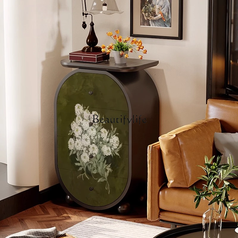 

Medieval green flower solid wood master bedroom four chest cabinet bedroom locker