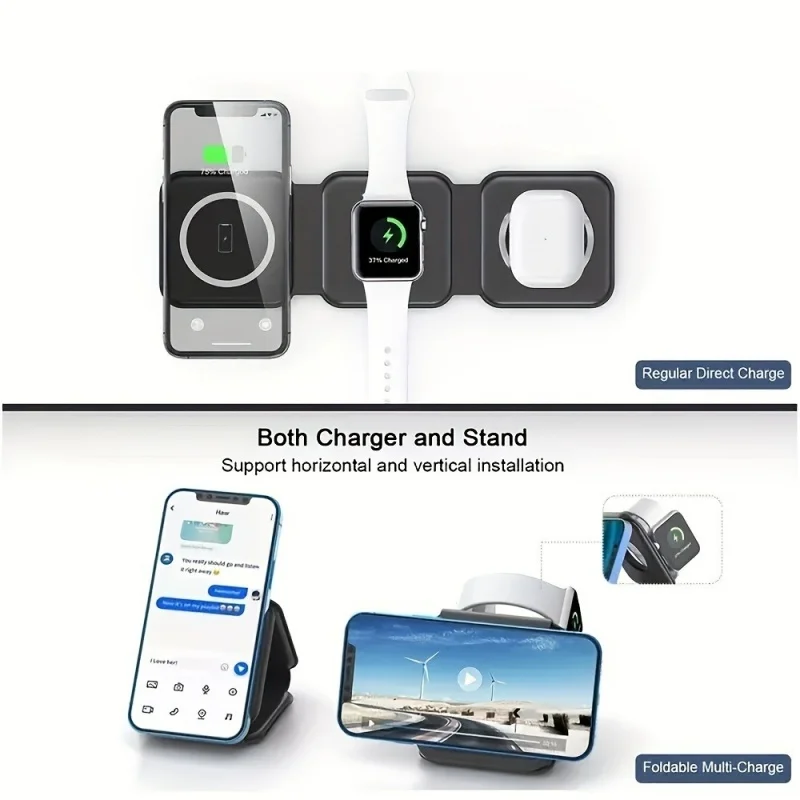 3 في 1 وسادة شاحن لاسلكية مغناطيسية قاعدة شحن سريعة لهاتف iPhone 17 16 15 14 13 Pro Max Apple Watch 9 8 AirPods محطة شحن