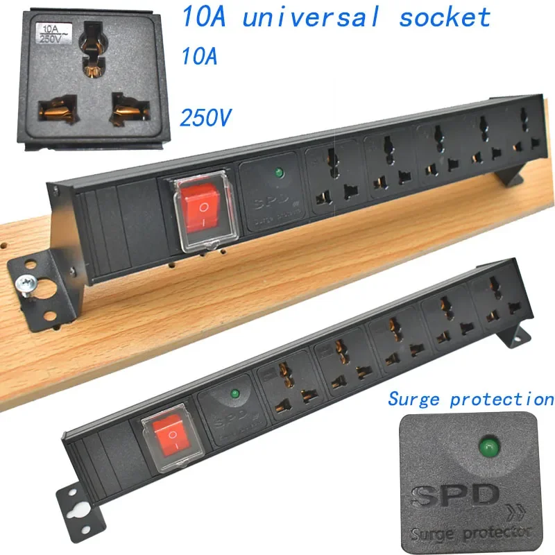 Portable desktop PDU Power Strip Surge protection power board Aluminum Box 1-10AC 10A universal socket output 2M/3M extension