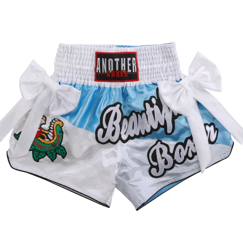 Muay Thai Shorts Schleife Band Mode Thai Boxshorts Männer Frauen Kinder MMA Boxtraining Kleidung Kampf Kampf Kickboxen Hosen