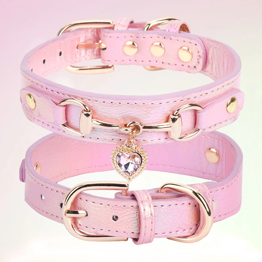 Strass-Herzanhänger Haustierhalsband, Farbwechselndes PU-Hundehalsband für Kleine & Mittelgroße Hunde – Detail 2