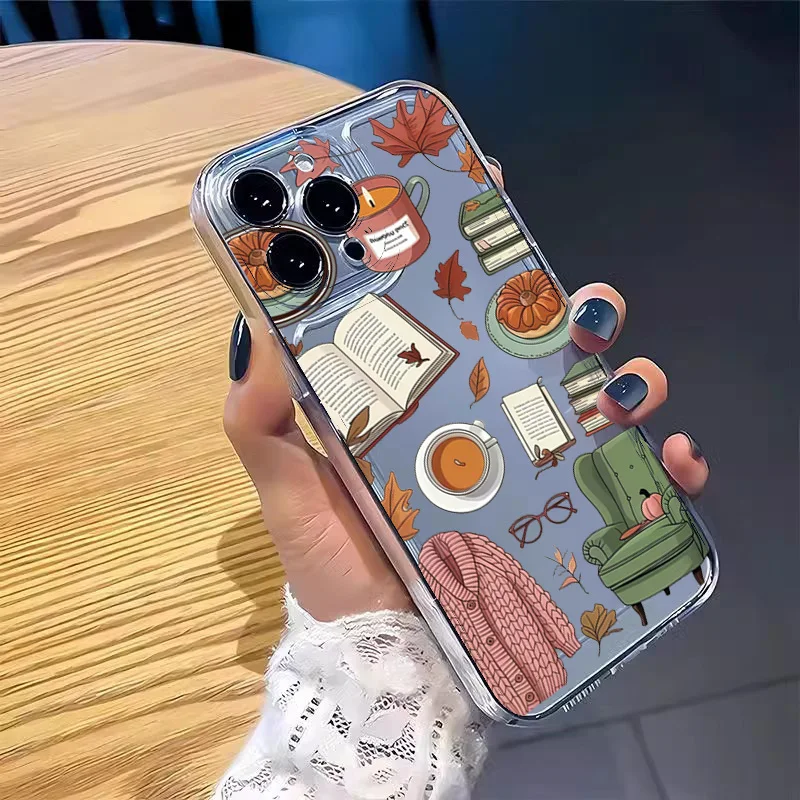 

Autumn Books Maple Leaves Phone Case For iPhone 17 16 15 11 12 14 13 Pro Max Mini X XS XR 7 8 Plus SE4 16E Shockproof Soft Cover