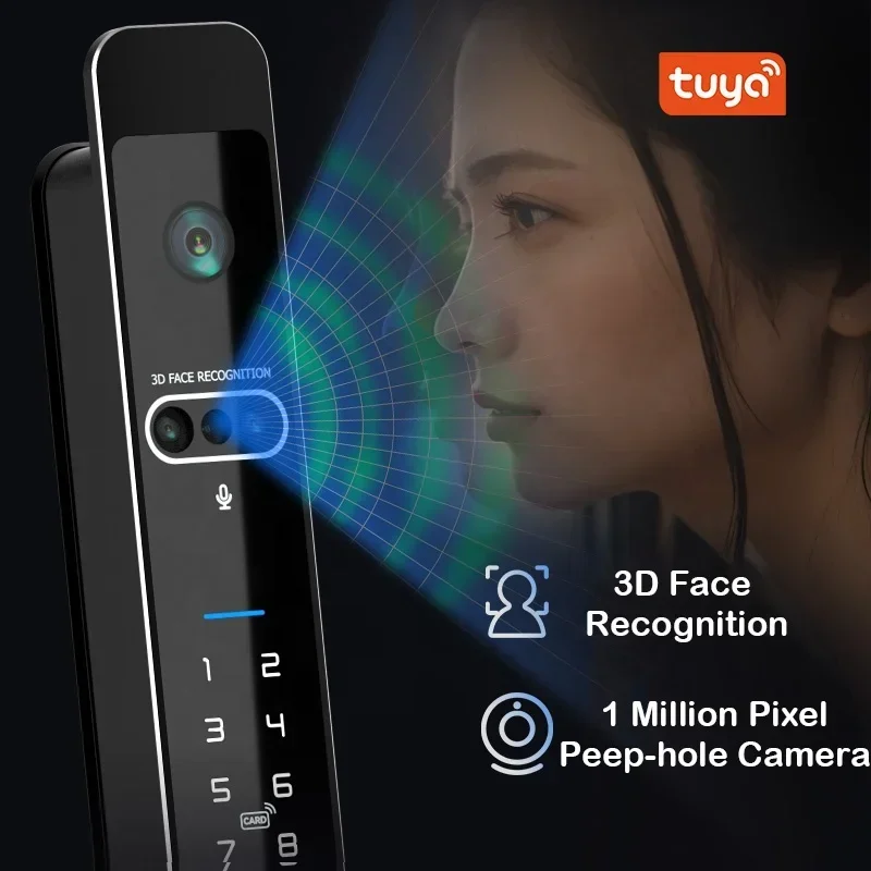 004 waterproof TUYA WIFI 3D face recognition smart door camera lock