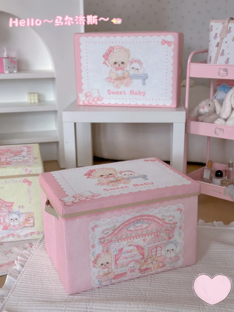 

Большая коробка для хранения одежды для девочек, моющийся тканевый органайзер для багажника автомобиля, розовый, милый, для дома