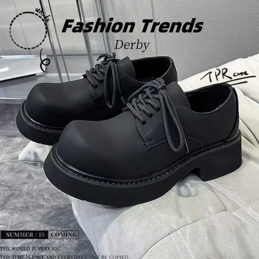 

2025 Spring New Big Head Shoes Derby Women's Shoes Thick Bottom British Style Casual Leather Shoes for Women