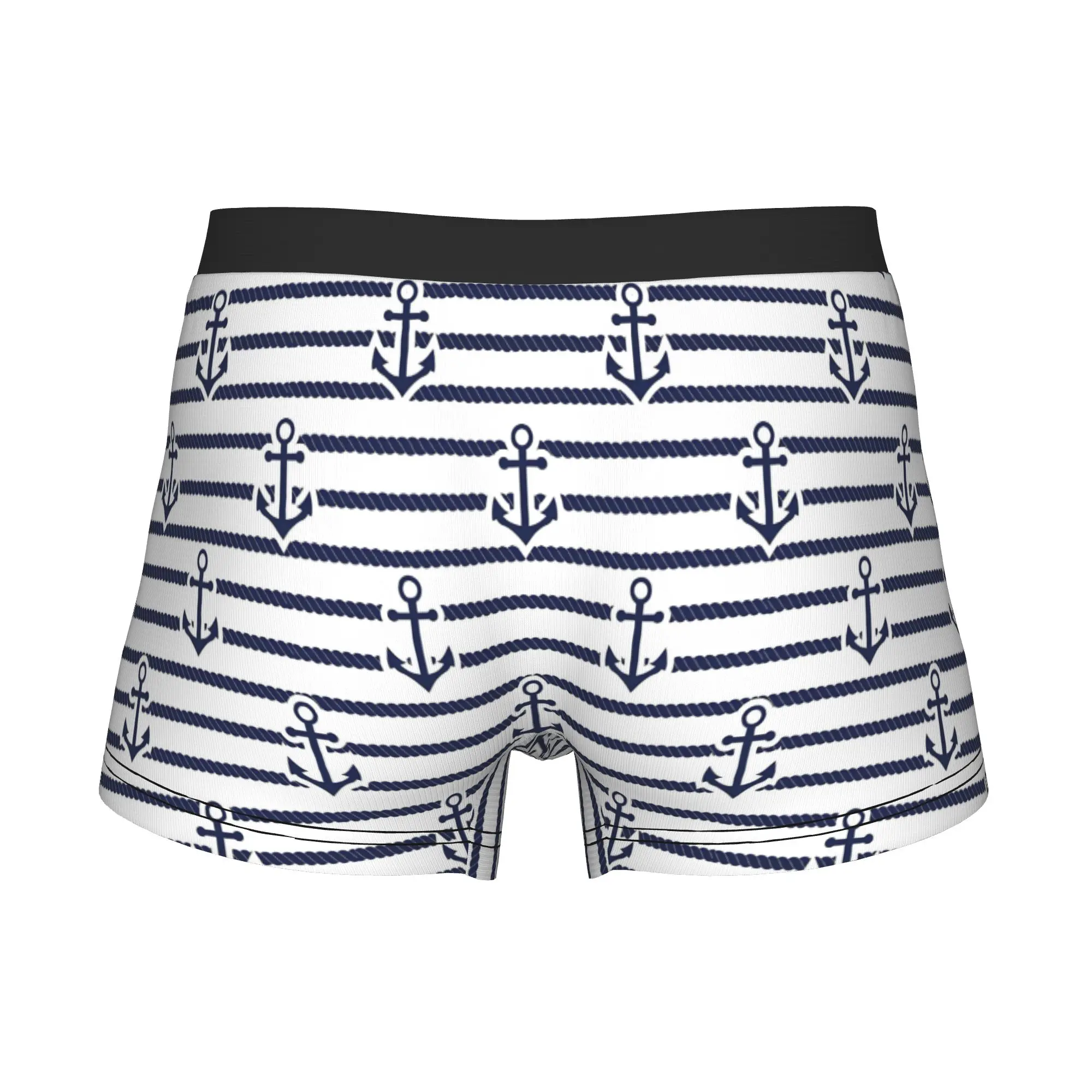 Nautical Blue Anchor  Underwear Men Printed Nautical Boat Rope Stripes Boxer Briefs Shorts Panties Breathable Underpants