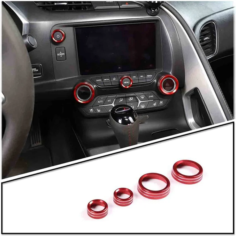 

SQPP-Car Central Console Silver AC Volume Knob Button Switch Cover Trim For Corvette C7 2014-2019 Replacement Parts